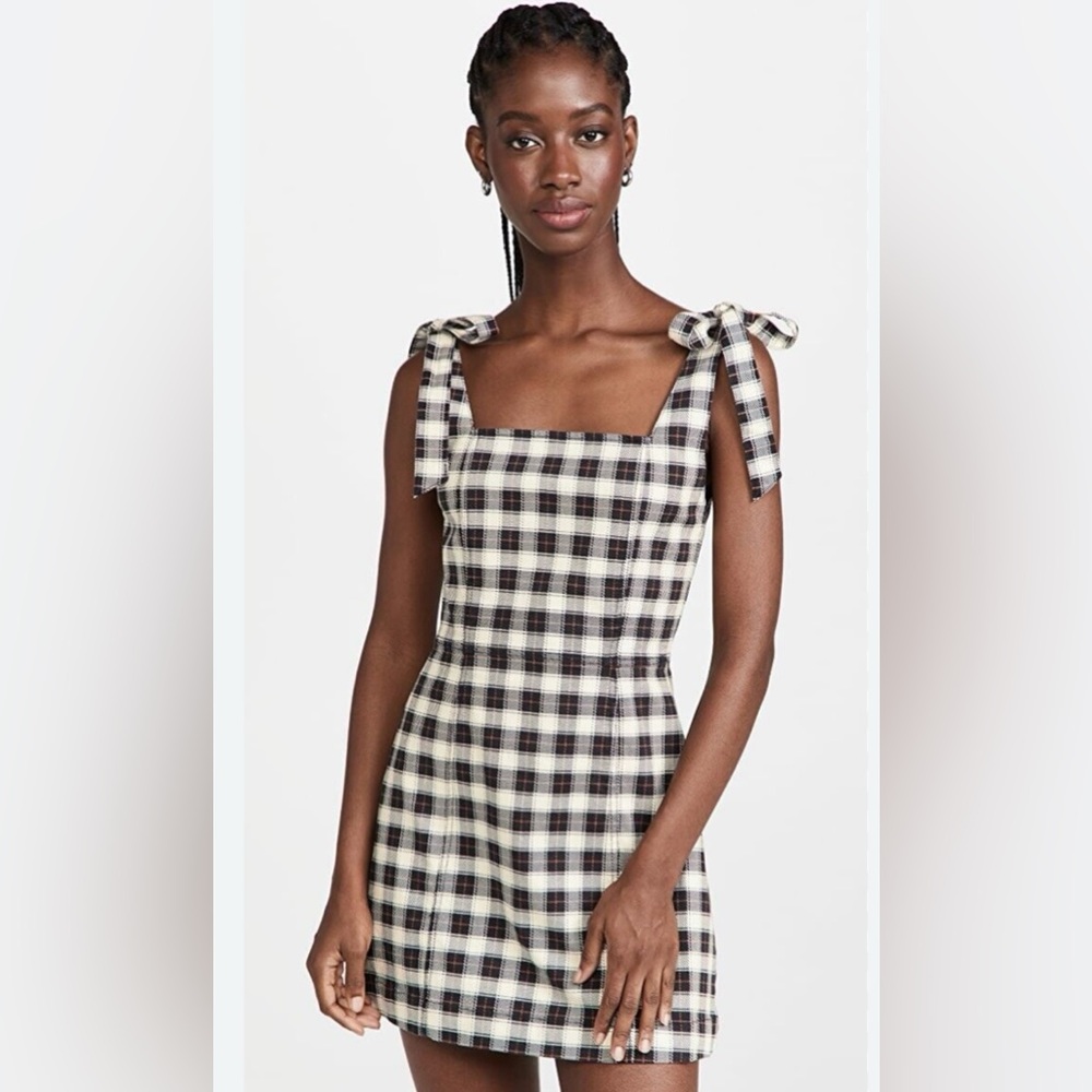 Alice and Olivia MaryAnn Tie Shoulder Plaid Mini Dress NWT sz 0